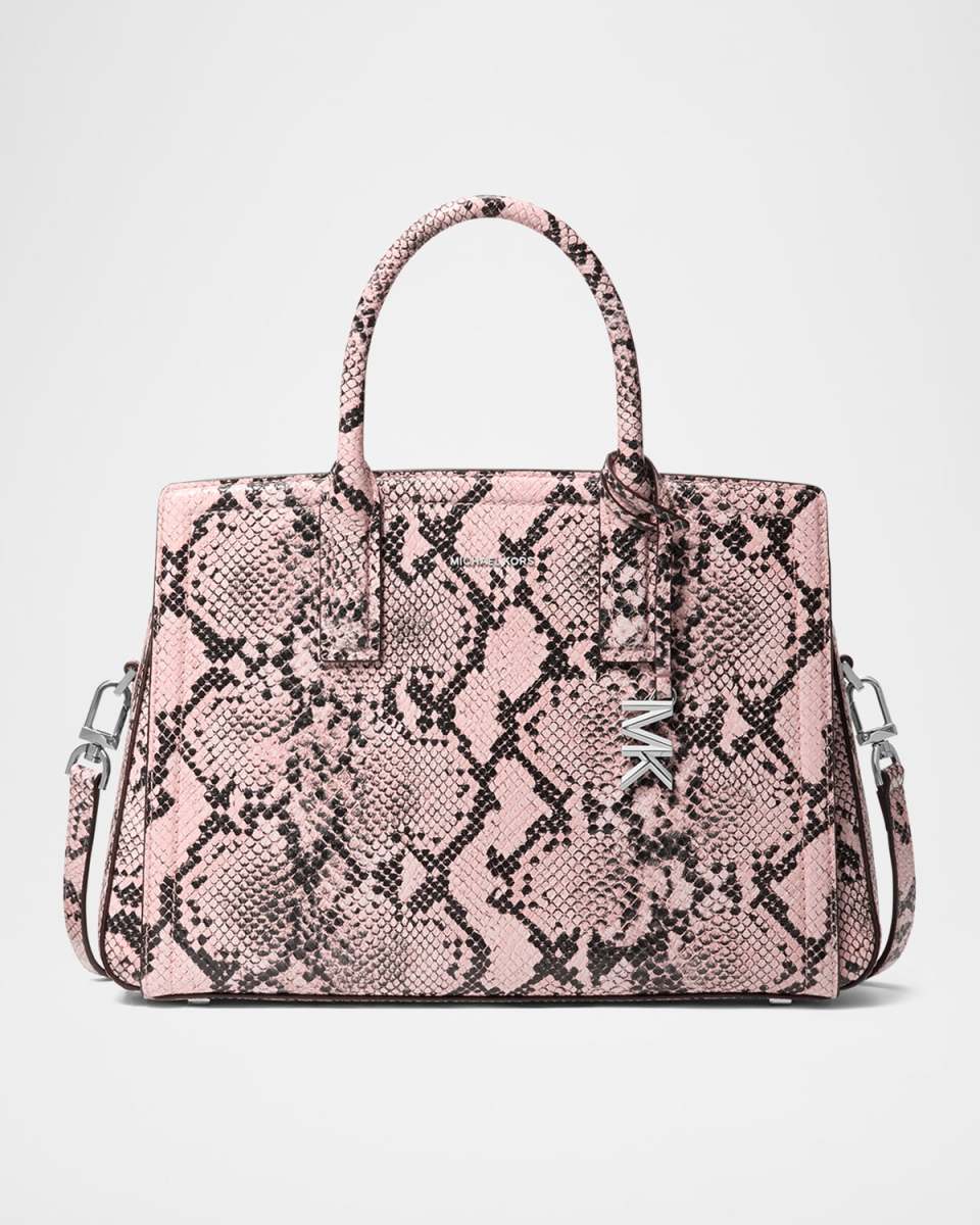 Laila Medium Snake-Print Leather Satchel Bag